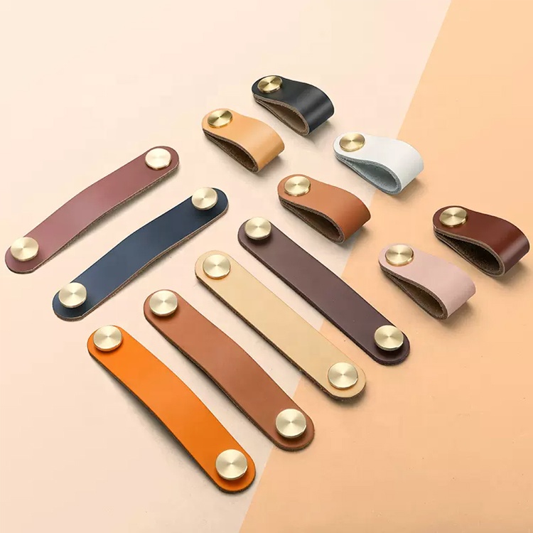 Benutzerdefinierte Knöpfe Kabinett Kleiderschrank Zuggriffe für Möbel neuen Stil einfachen Ledergriff