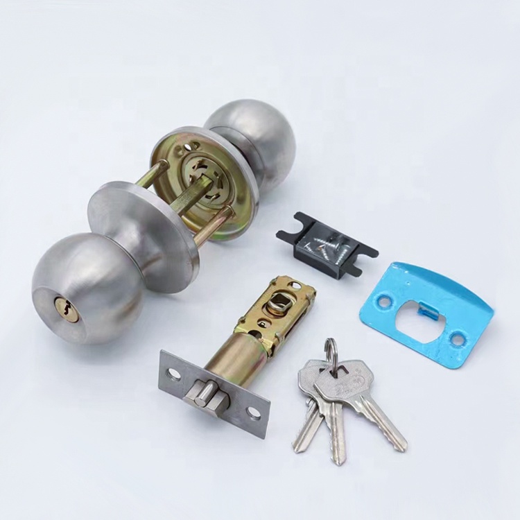 Cylindrical privacy round knob door lock brass door handle mental door handle lock set stainless steel
